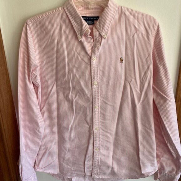 RALPH LAUREN Slim Fit Oxford Shirt Pink White Stripe 12 - Picture 4 of 16